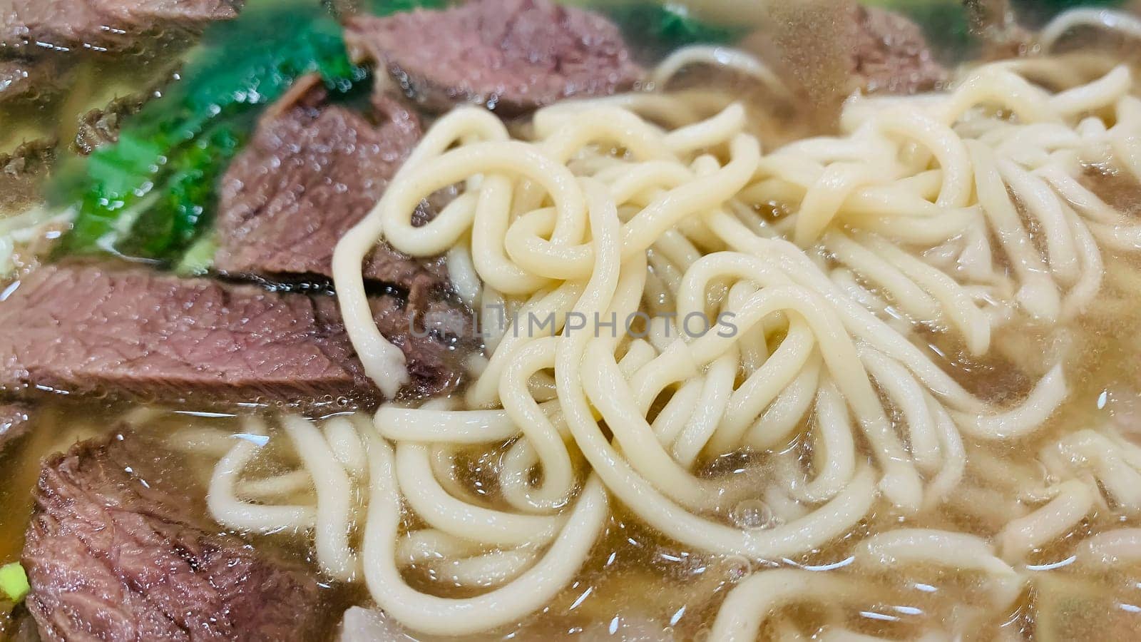 super delicious japanese and korean fusion beef ramen, Bowl of mouth watering Japanese ramen for single serving in a restaurant