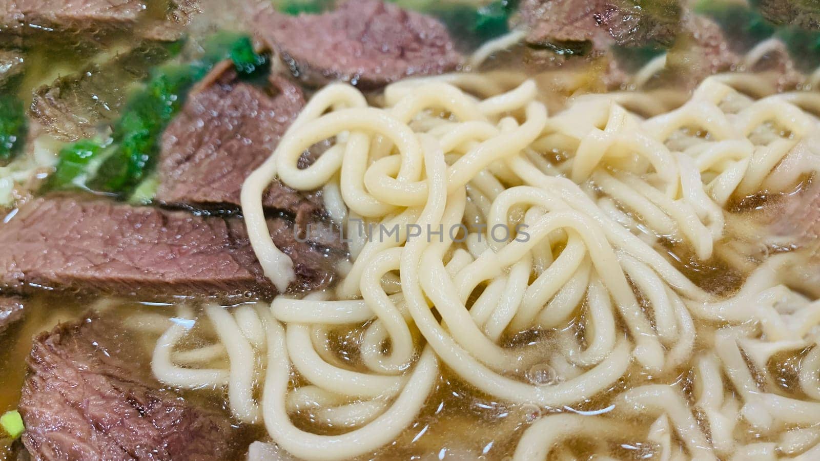 super delicious japanese and korean fusion beef ramen, Bowl of mouth watering Japanese ramen for single serving in a restaurant