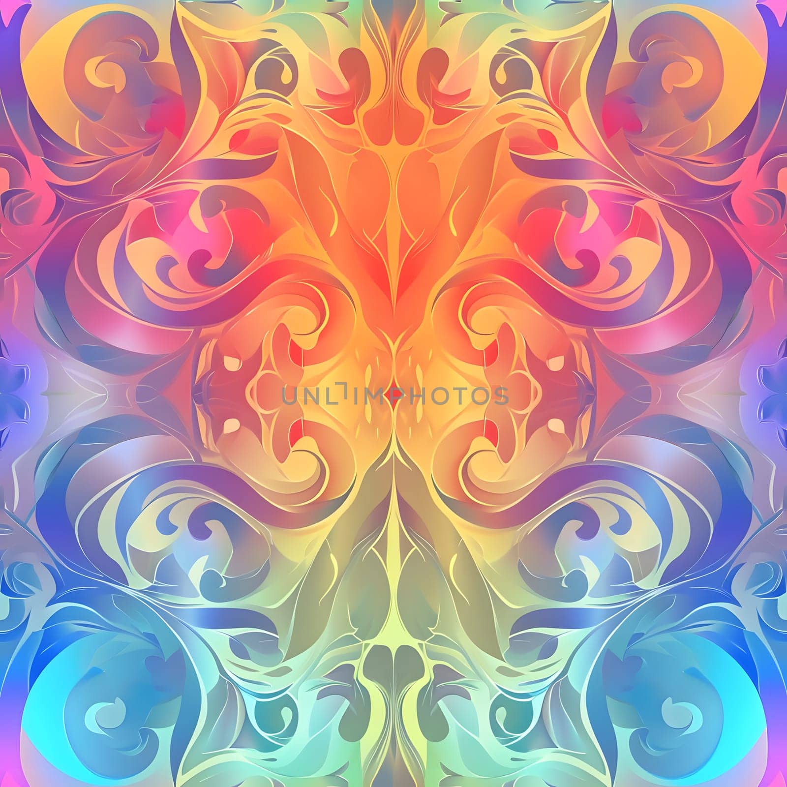 Seamless texture and background of Art Nouveau Colorful Brightness Colors Vibrant Pastel Power Gradient. Neural network generated image. Not based on any actual scene or pattern.