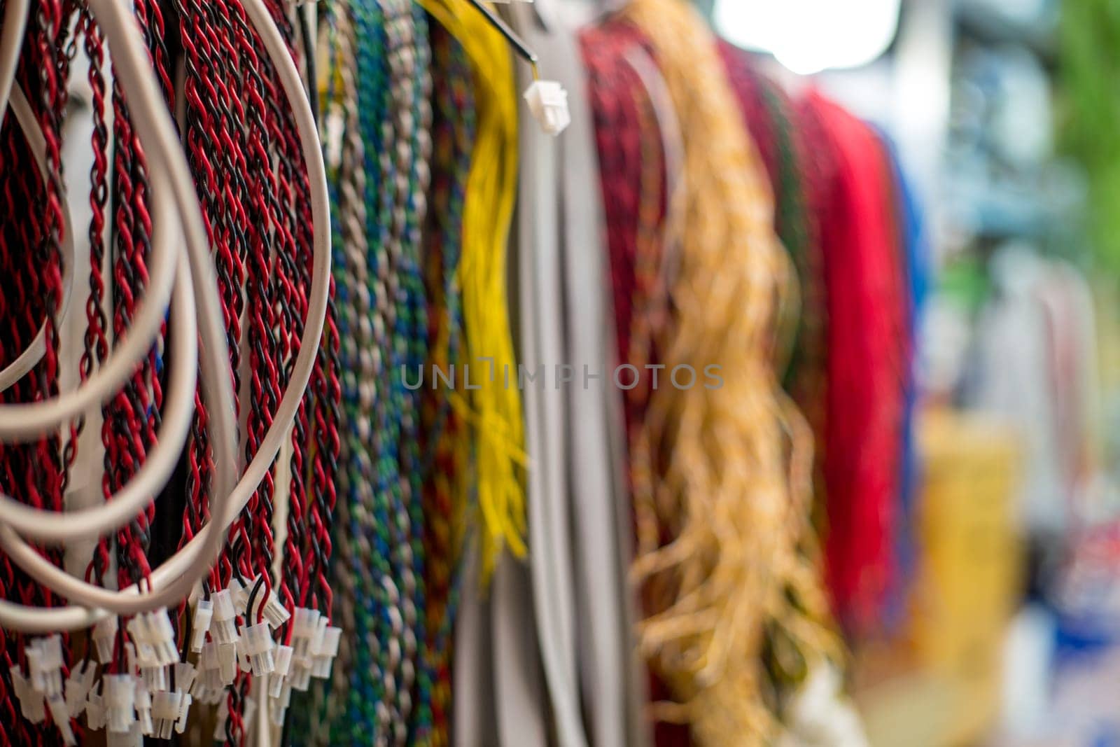 Modern computer equipment. Image of wires, close-up