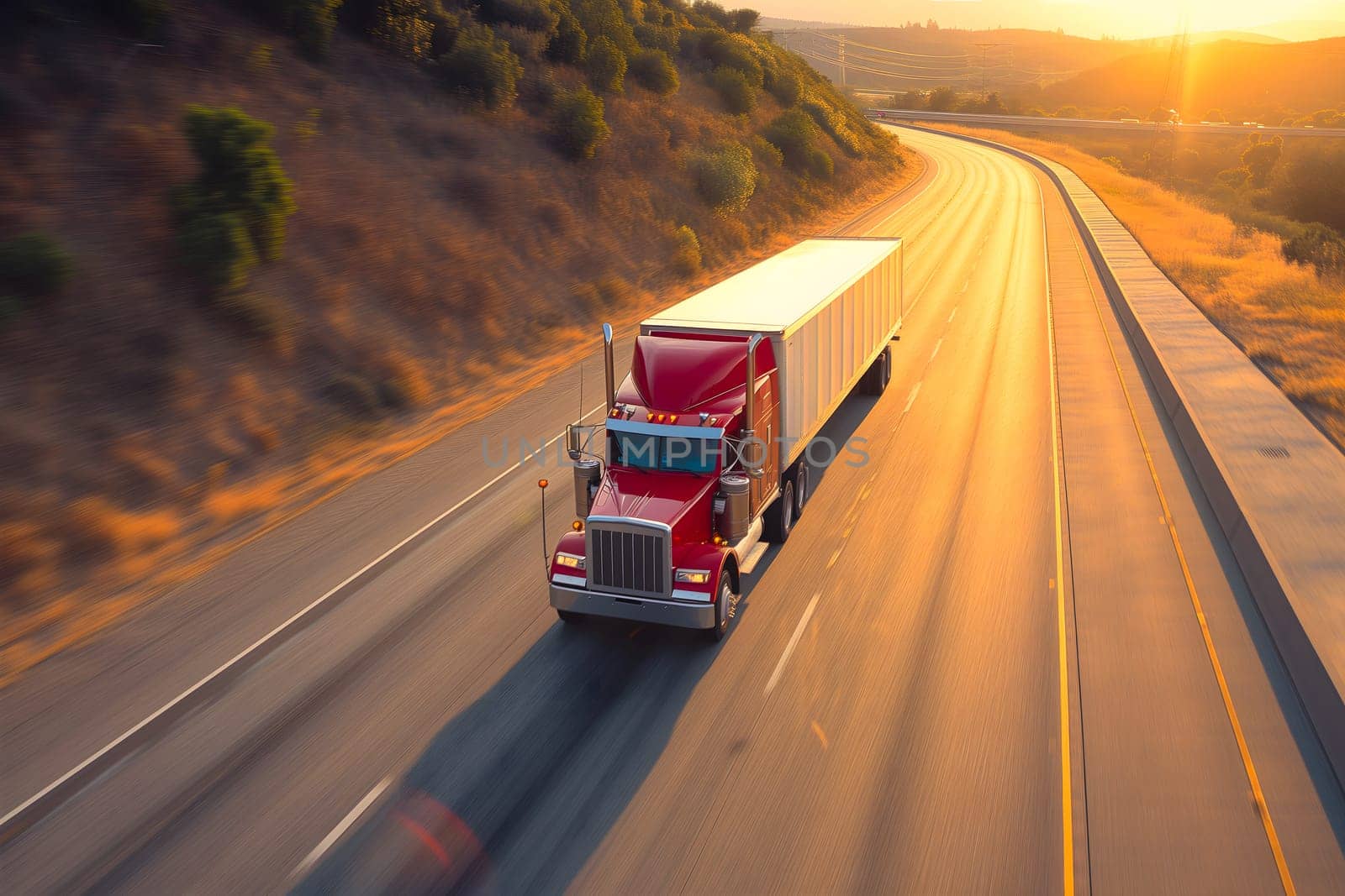 American long-nose semitruck on a highway by z1b