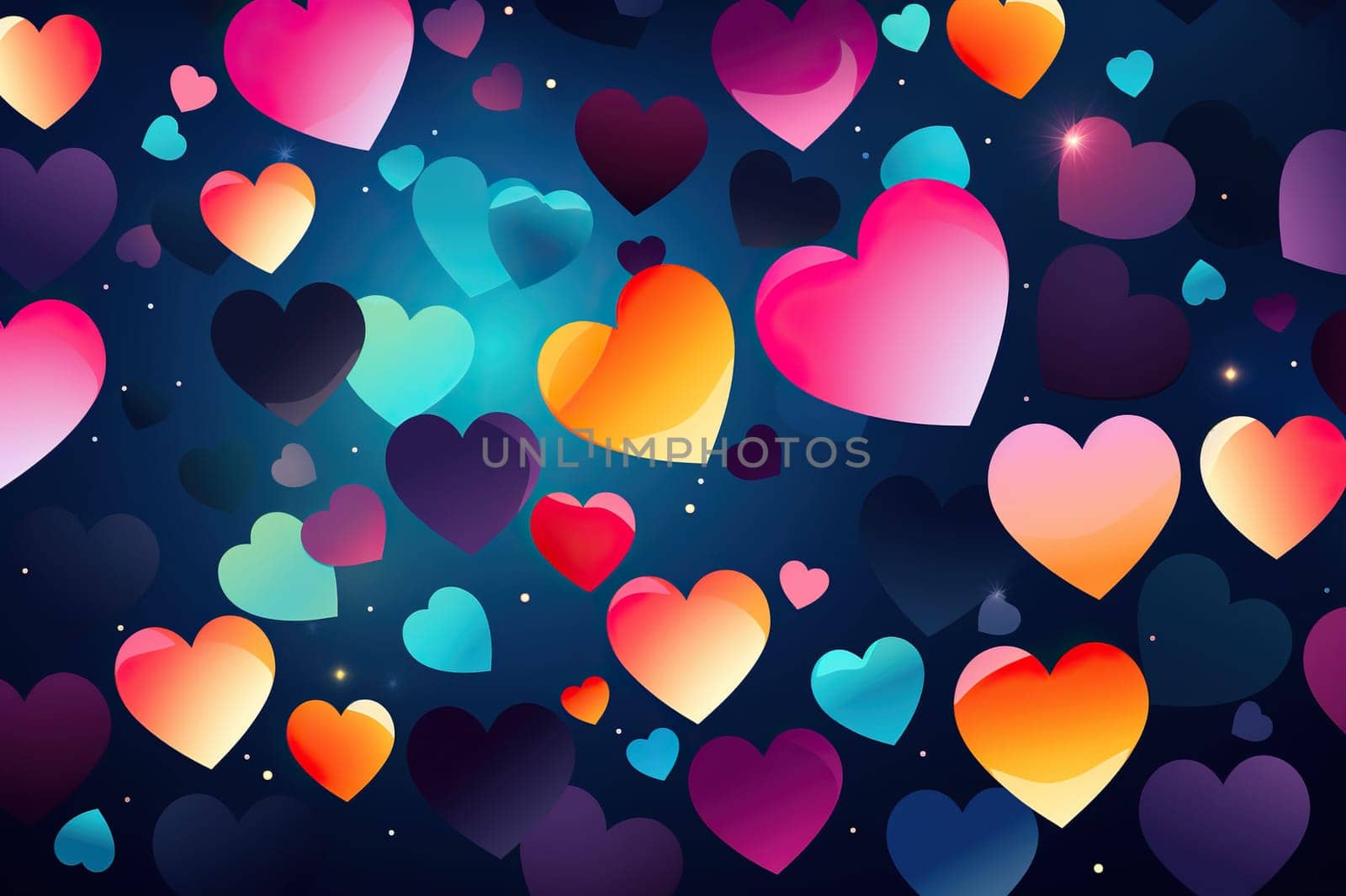 Blue horizontal background with colored hearts.