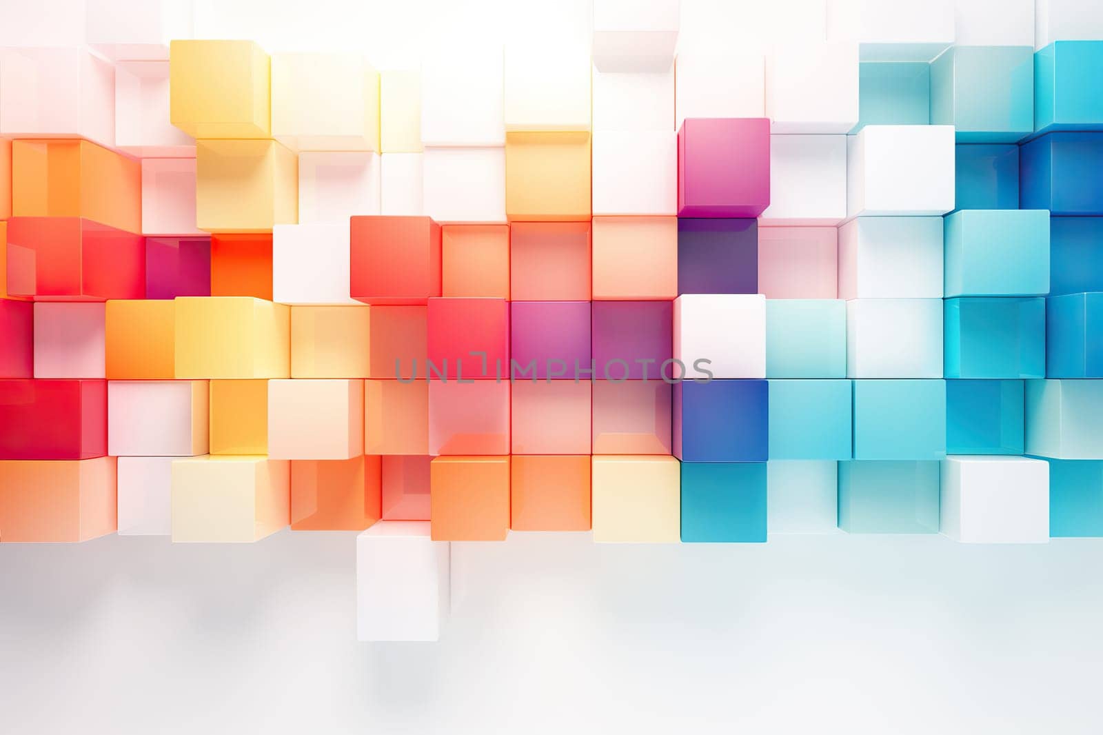 Abstract horizontal background with colored cubes.