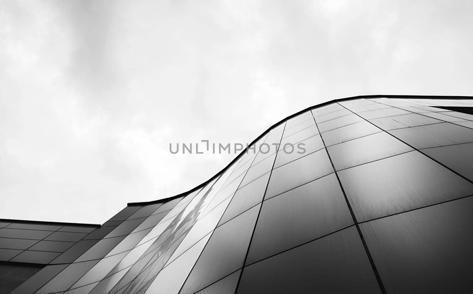 Modern office building in black and white photo