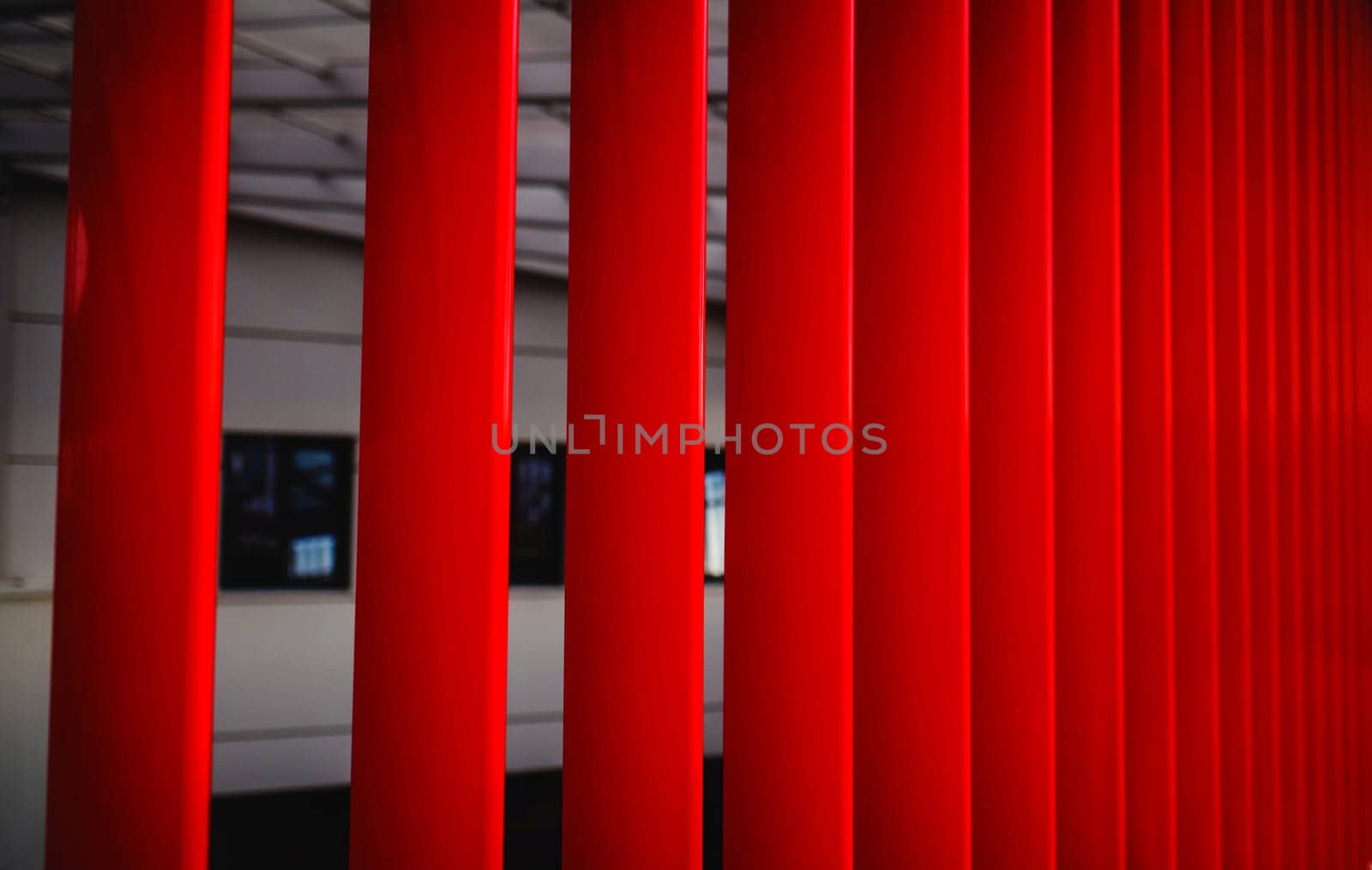 red metal panels on the building. modern architecture
