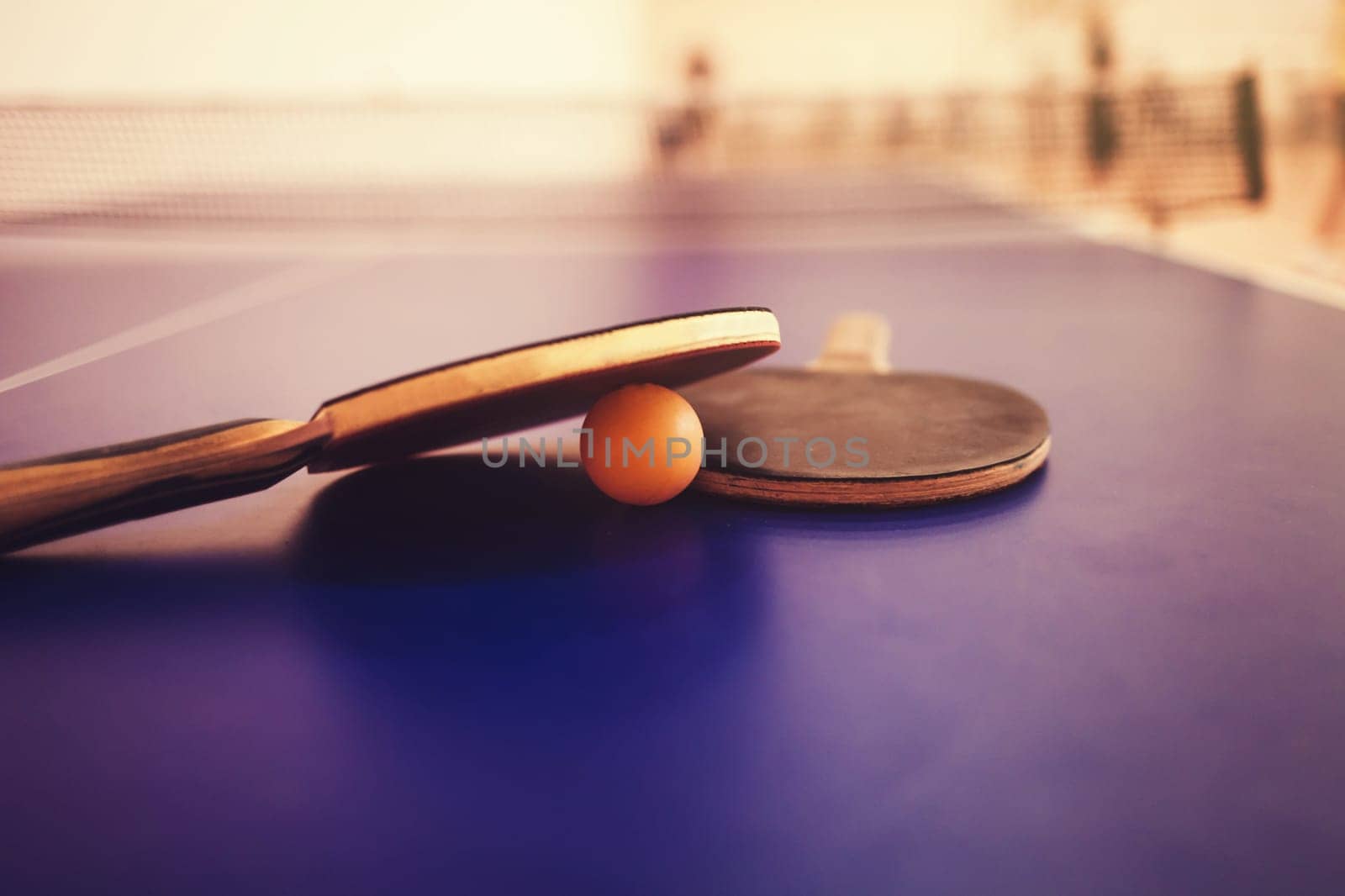 two table tennis racket with ball