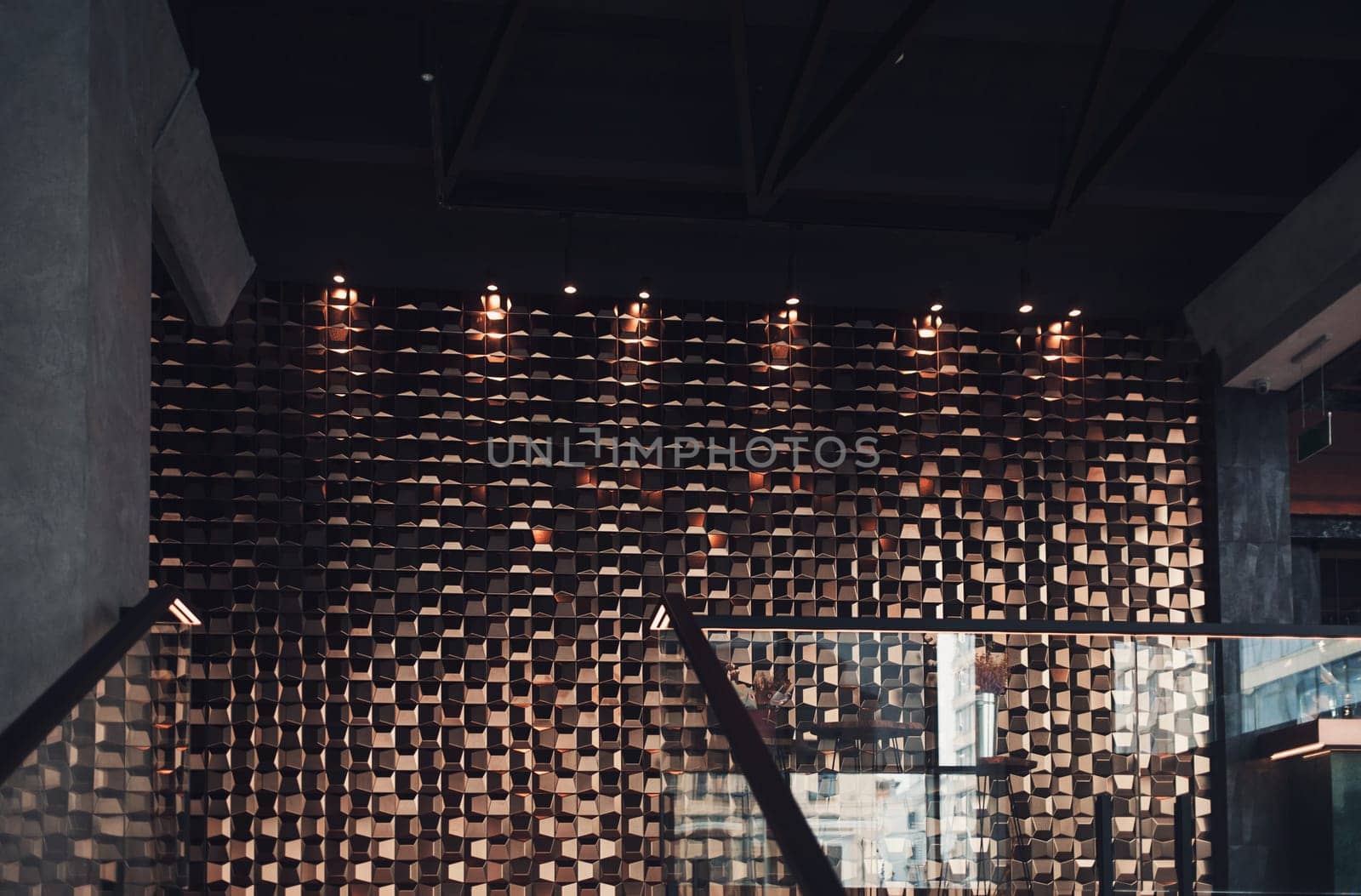 modern interiors of the restaurant. geometric wall in a cafe