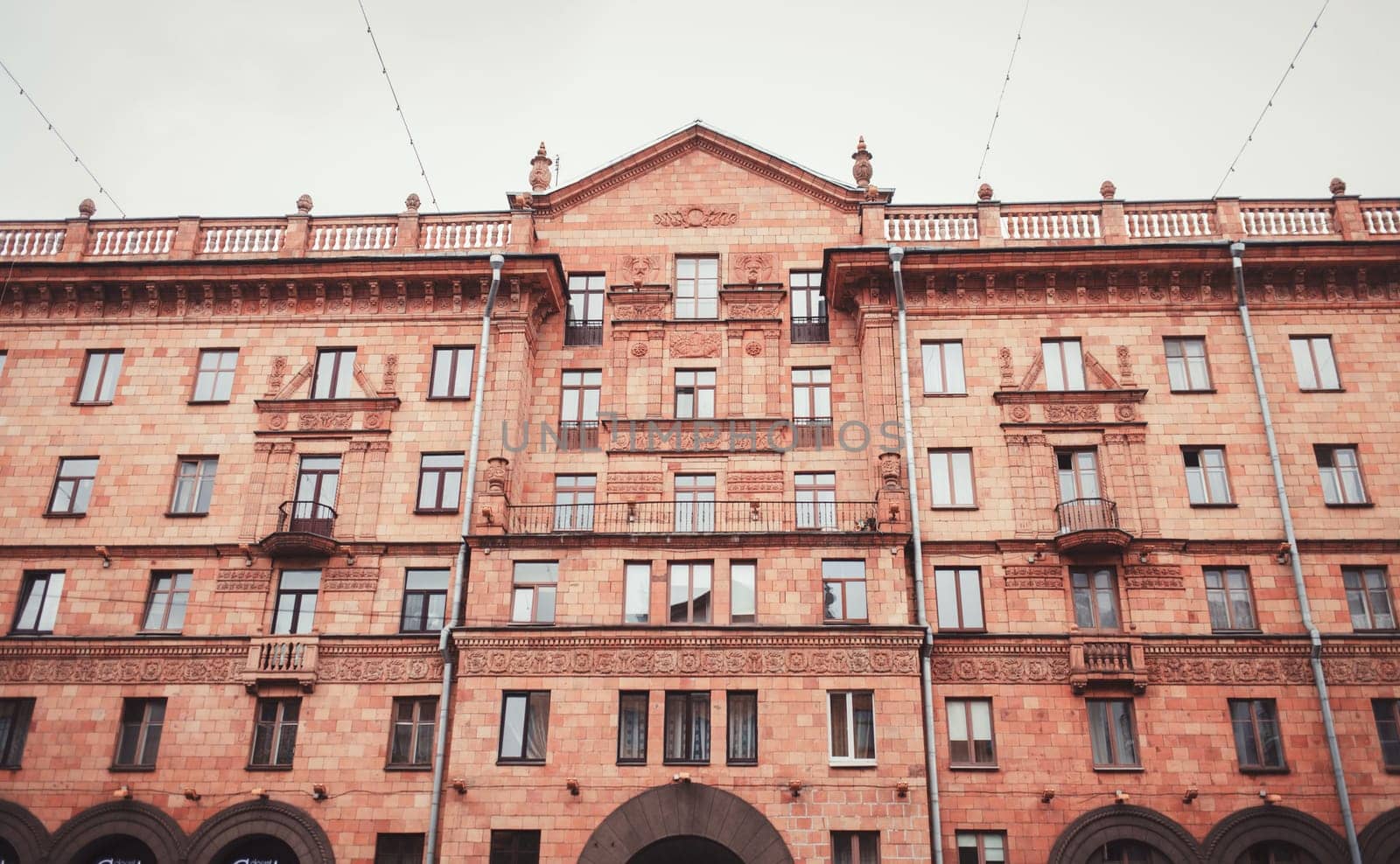 beautiful facade, restored building exterior in old town 