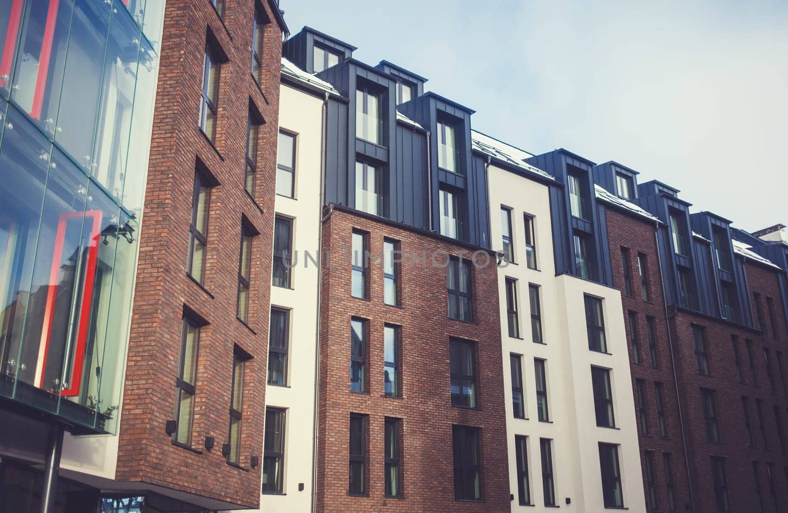 colorful facades of a modern building in Riga. housing loan
