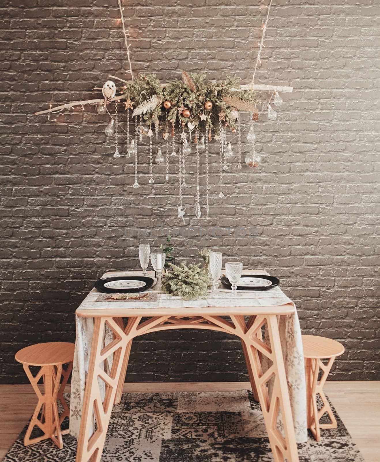 Christmas decoration of the living room-new year's table with Cutlery. preparing for the holiday