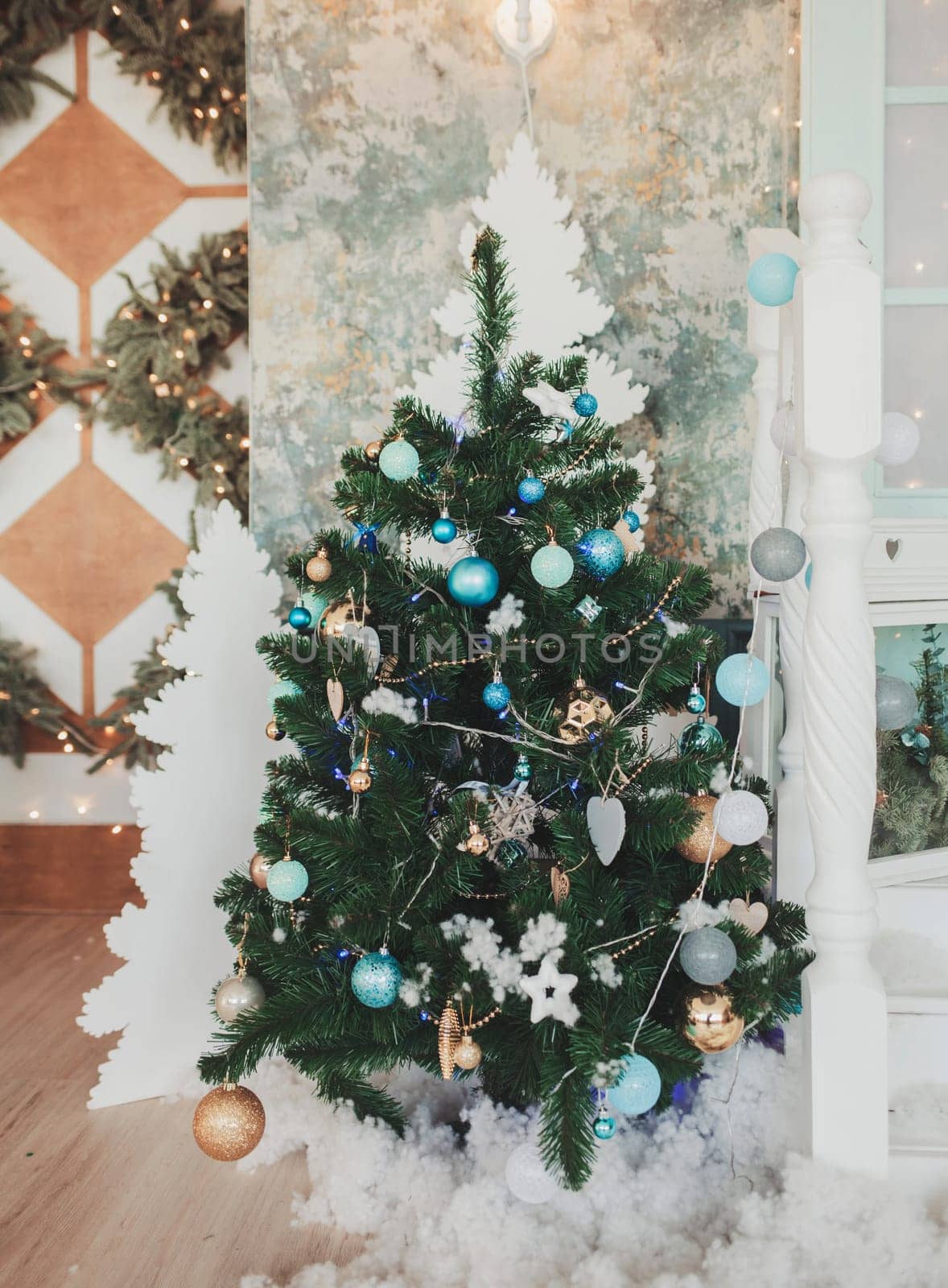 Christmas tree with garlands. New Year concept.
