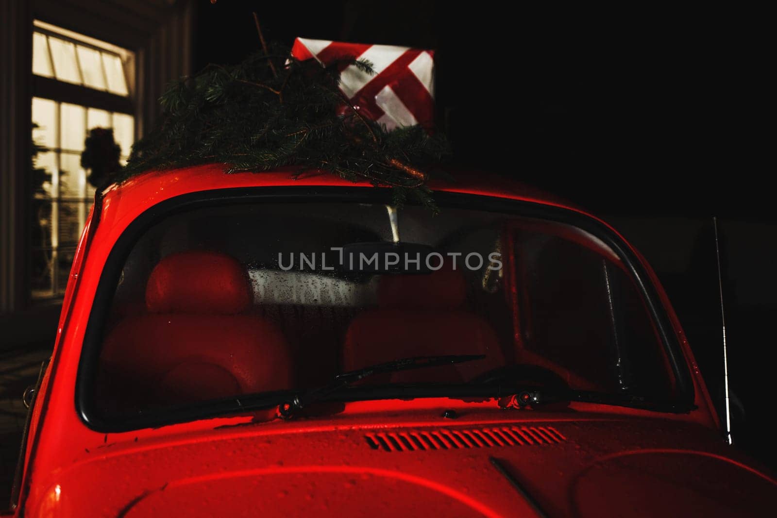 Vintage red Christmas car by Ladouski