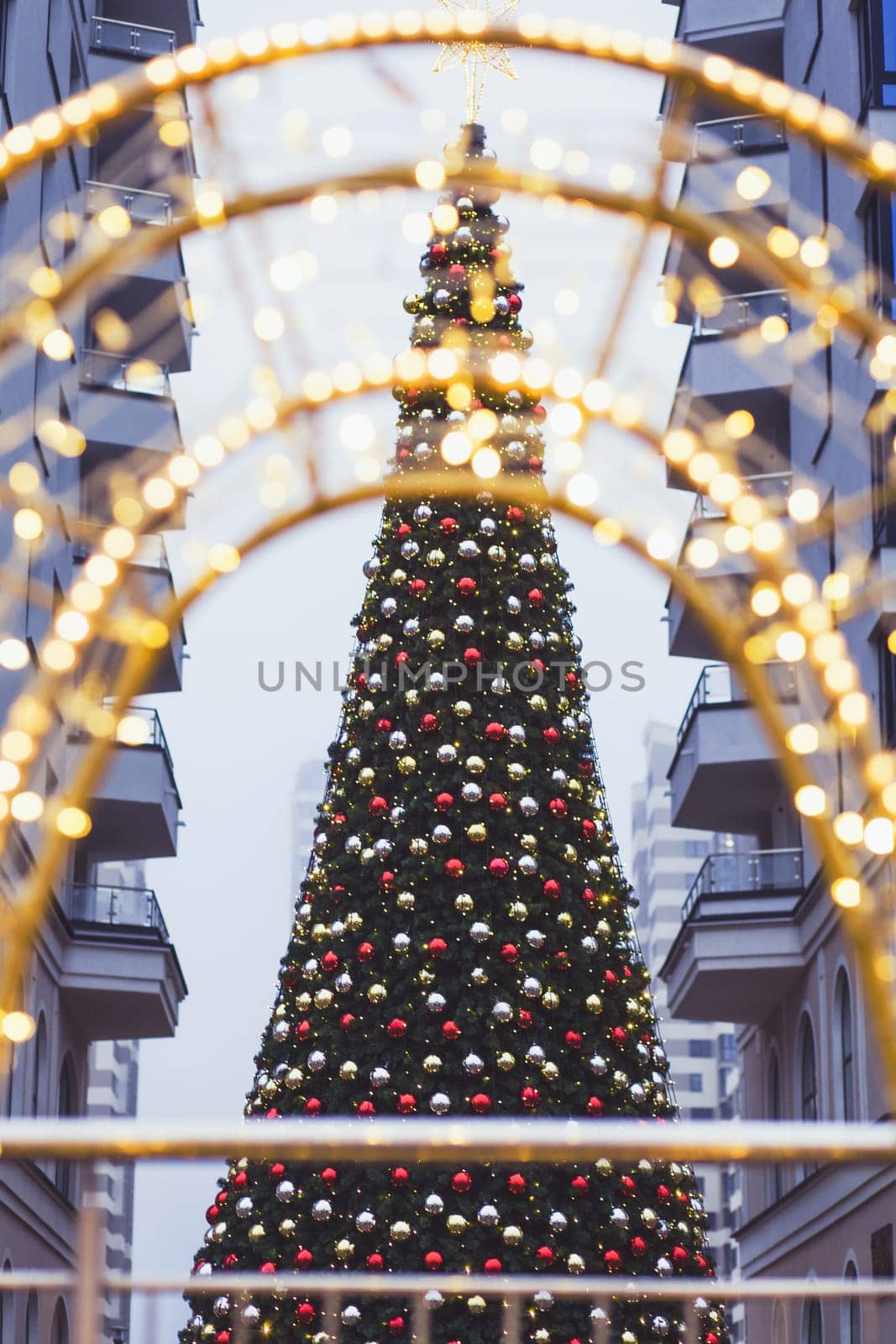 beautiful illumination in a European city. Christmas tree