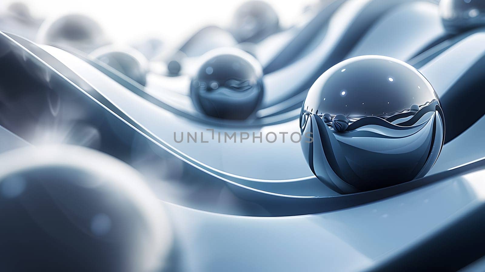 Closeup view of metallic balls on a shiny surface by Nadtochiy