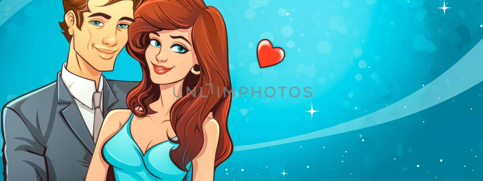 Animated couple in love with heart and stars background by Edophoto