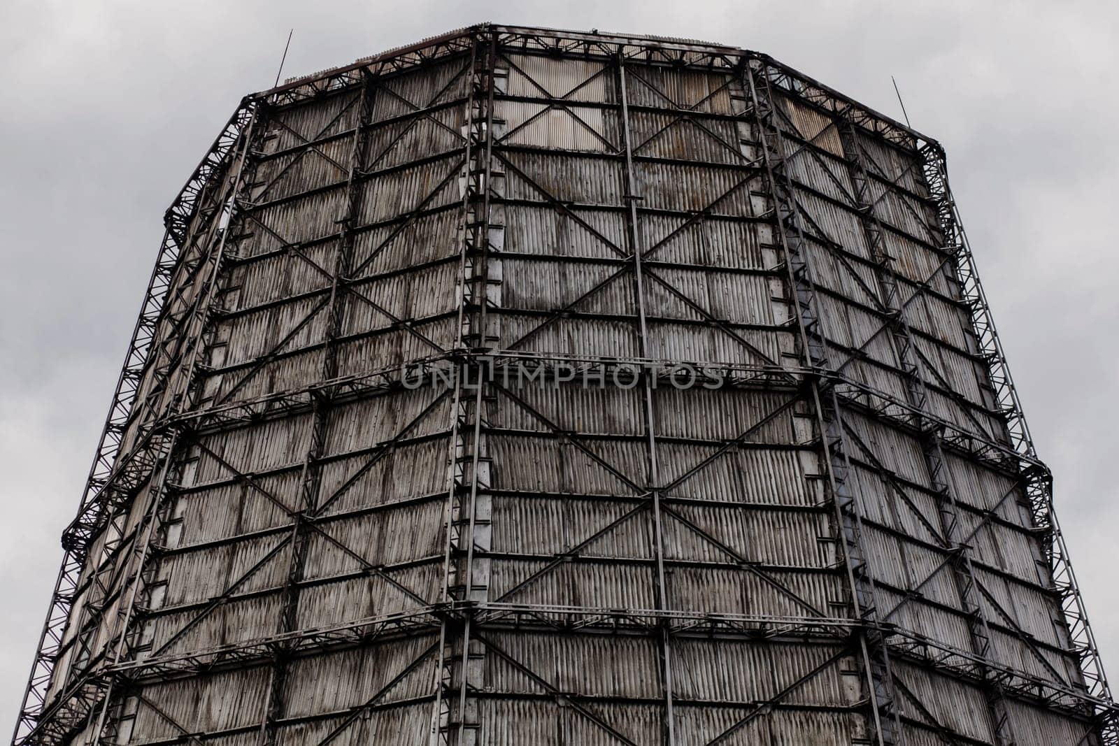 Large tower of a thermal power plant. atmospheric pollution. temperature rise