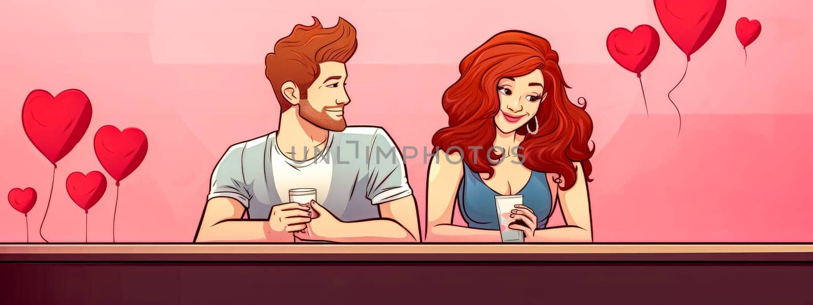 Love at the cafe: cartoon couple sharing a moment by Edophoto
