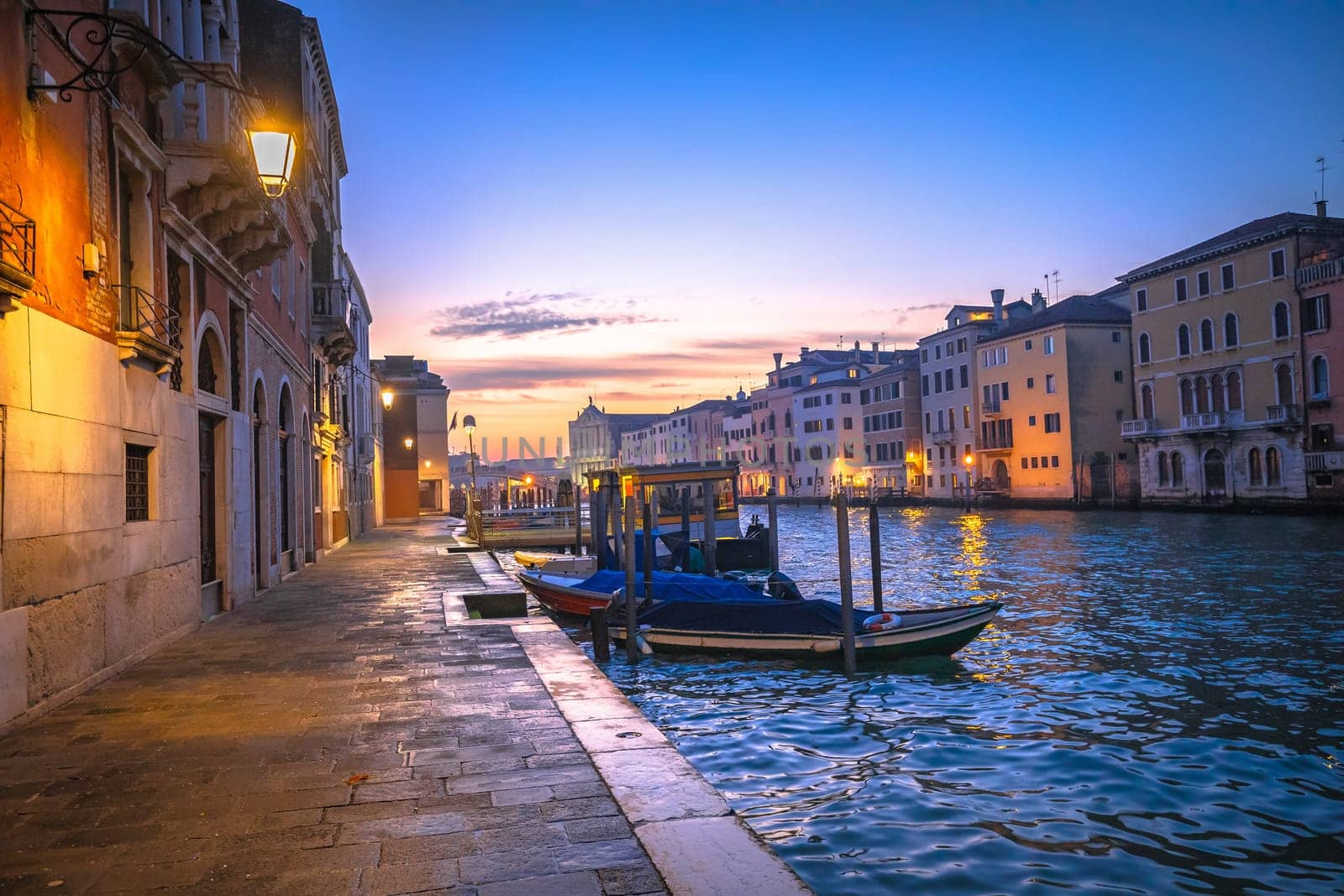 Scenic Canal Grande in Venice colorful evening view, northern Italy