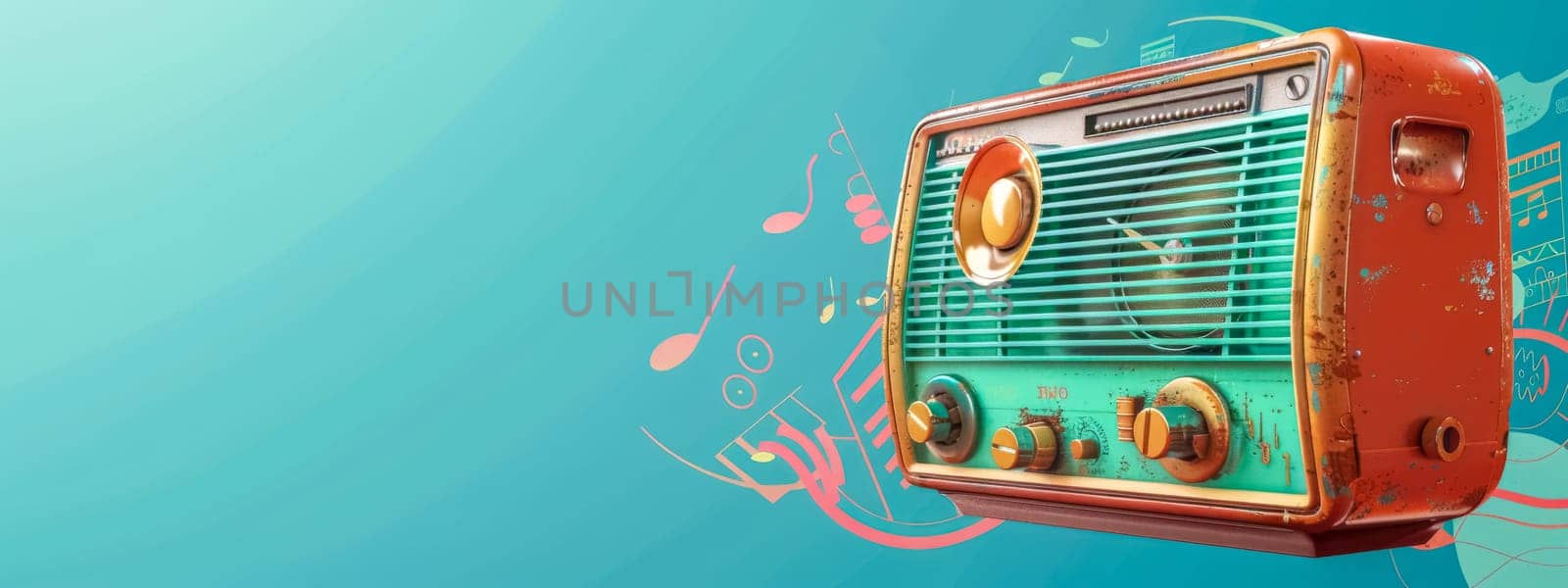 Vintage radio on abstract background, copy space by Edophoto