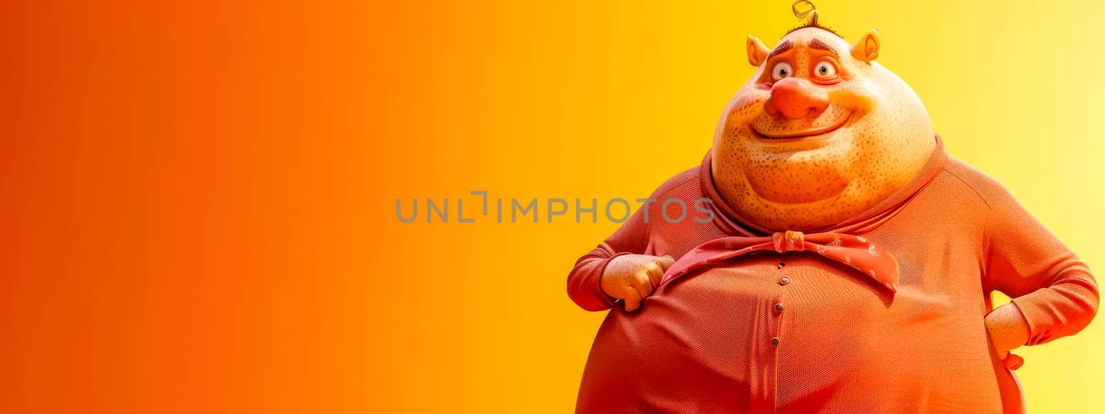 Cheerful animated character on orange background by Edophoto