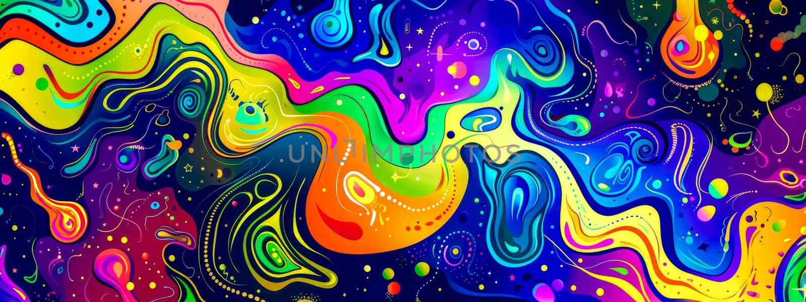 Colorful illustration featuring psychedelic patterns and space motifs, ideal for backgrounds