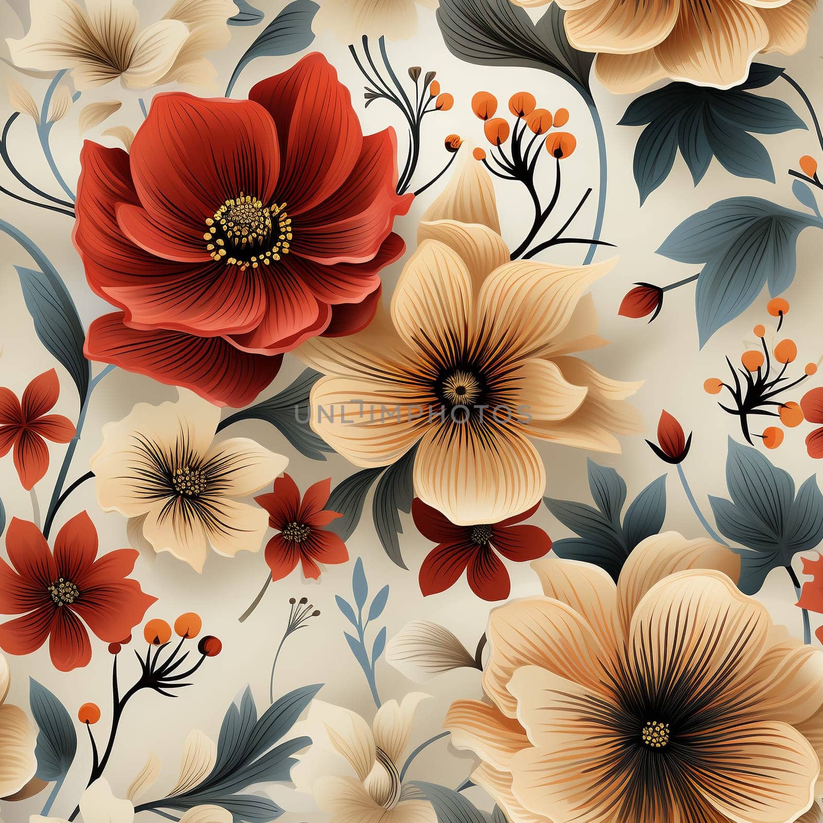 Seamless pattern tile background flowers and floral leaves plants by Nadtochiy