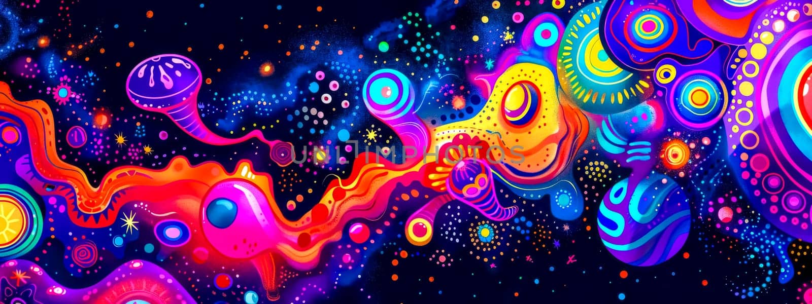 Vibrant, colorful artwork featuring abstract cosmic elements and patterns by Edophoto