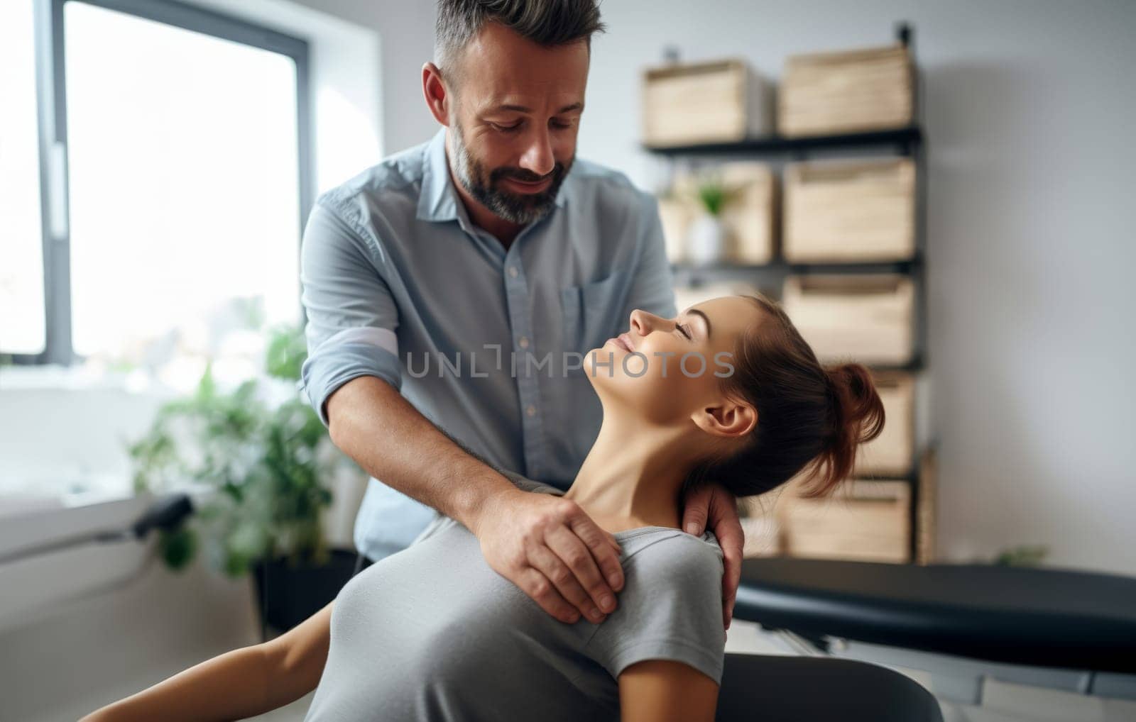 Chiropractor Performing Neck Adjustment and Massage on Woman.Generated image by dotshock
