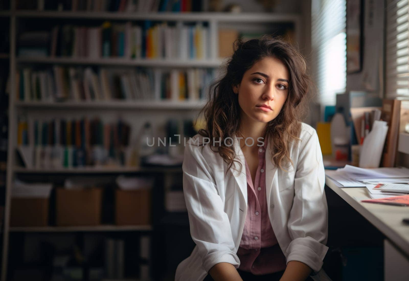 Weary Doctor Resting in Her Office After a Long Day.Generated image by dotshock