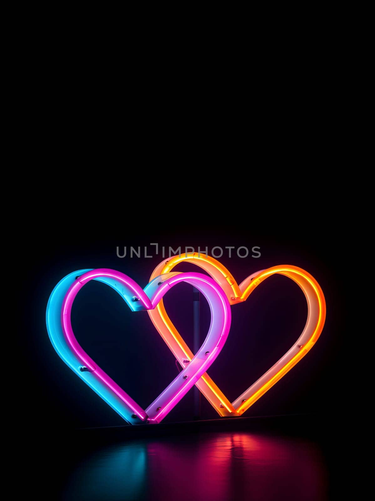 Crossed neon hearts banner. Sign day. Generate Ai