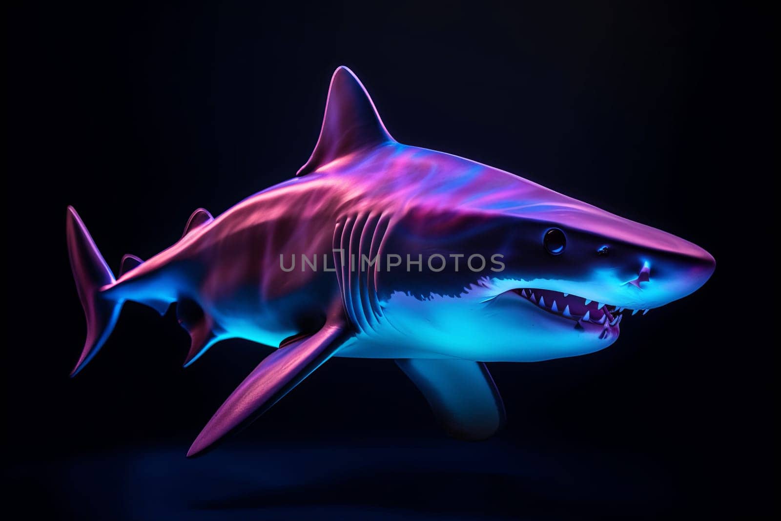 Colorful neon shark. Abstract nature art. Generate Ai