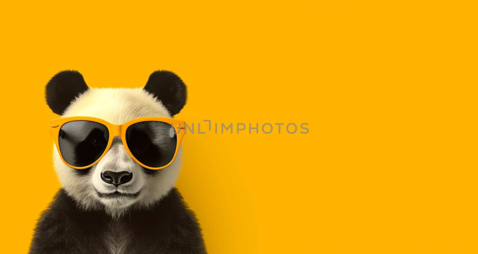 Baby panda sunglasses banner. Animal bear. Generate ai