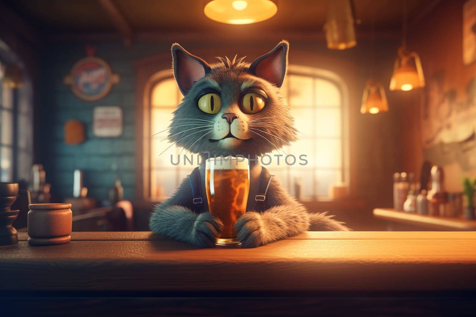 Cute cat beer. Generate Ai by ylivdesign