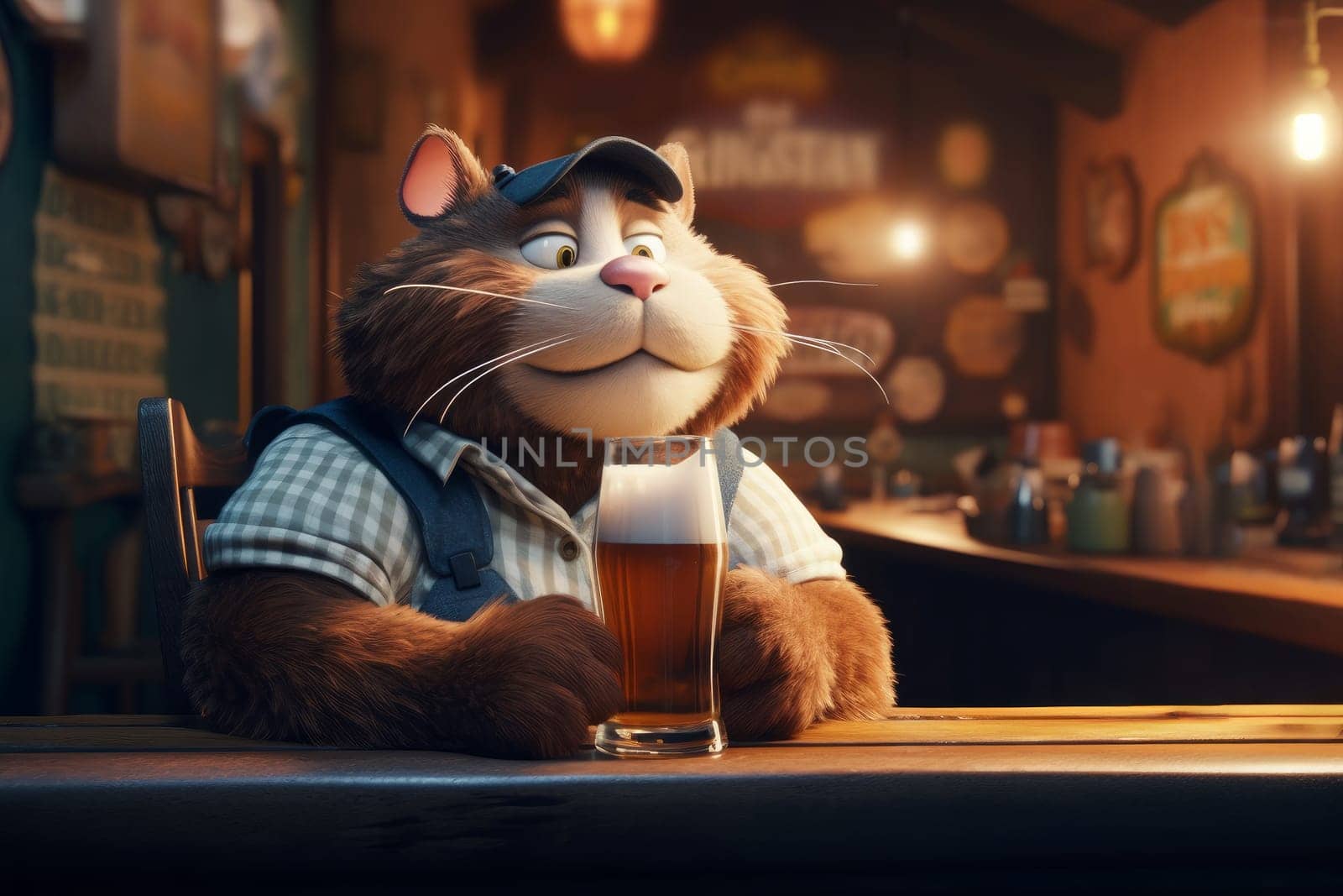 Cute cat drinking beer. Generate Ai by ylivdesign