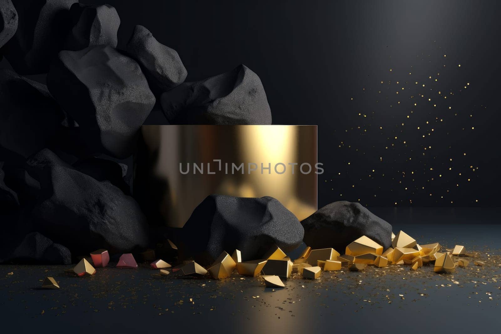 Black cobble stone with gold. Generate Ai by ylivdesign