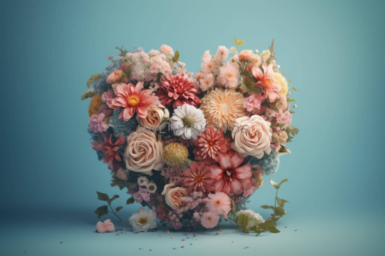 Bouquet flower heart. Floral summer gift. Generate Ai