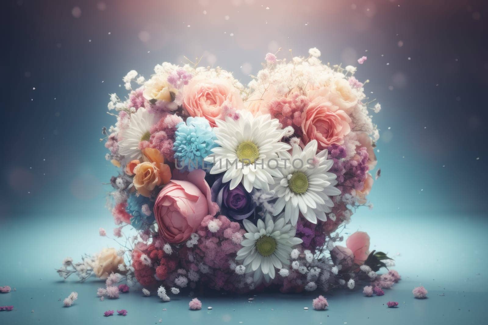 Bouquet flower heart gift. Decoration design. Generate Ai