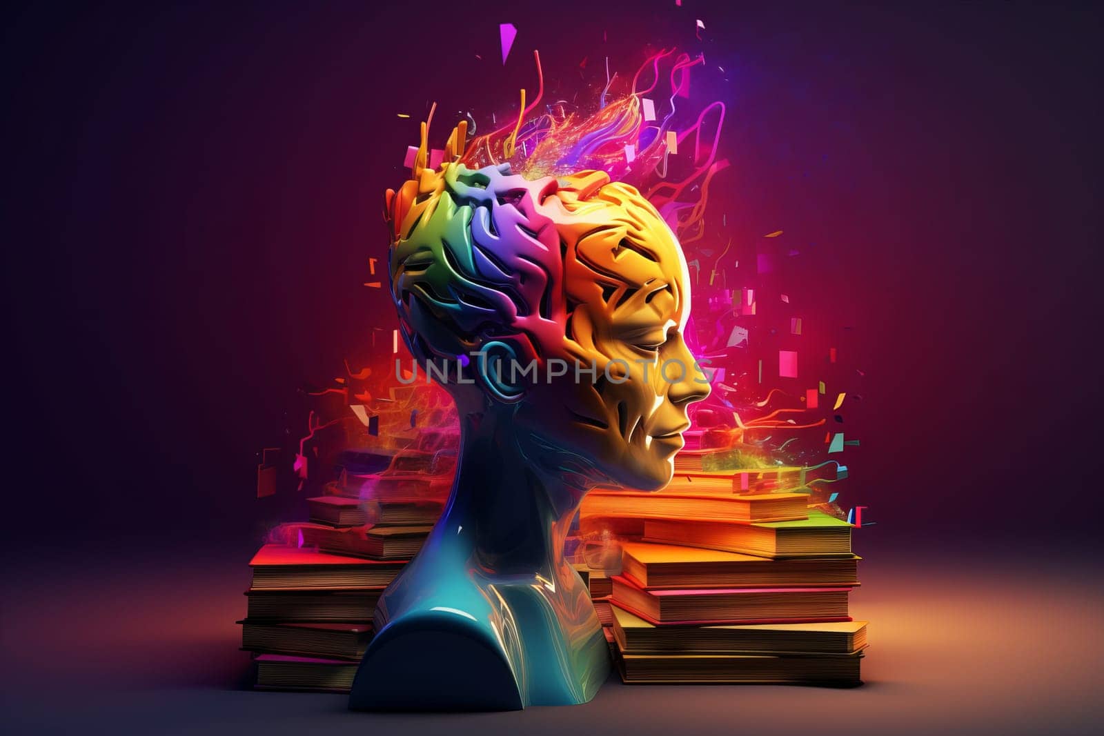 Creativity knowledge head. Think head mind. Generate Ai