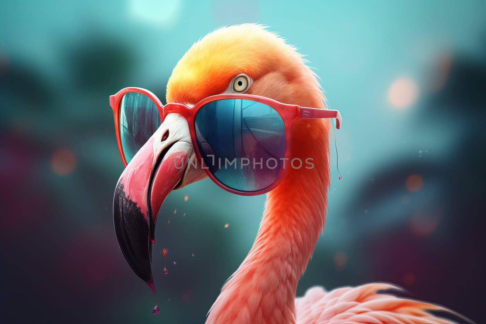 Flamingo pink glasses bird. Exotic fashion. Generate Ai