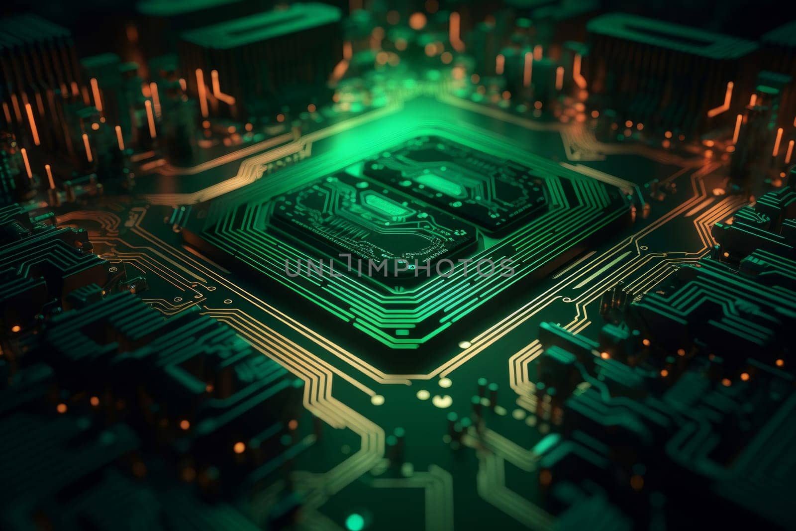 Abstract microchip green. Generate AI by ylivdesign