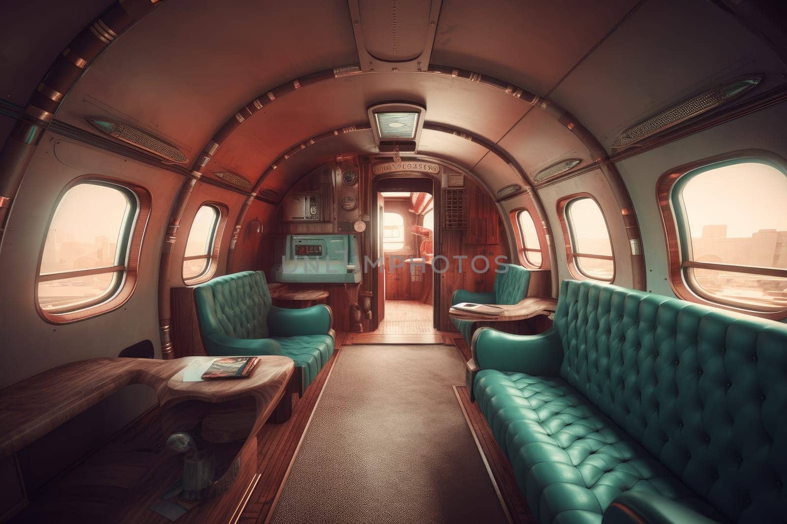 Old plane leather interior. Generate Ai by ylivdesign