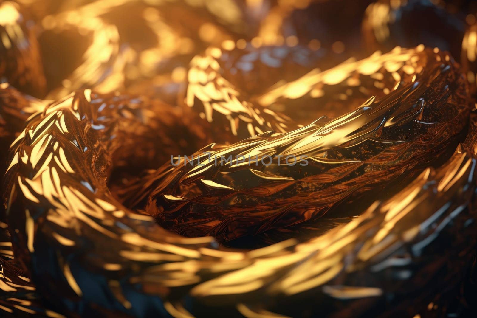 Wavy gold tangled fantasy. Gift ribbon. Generate Ai