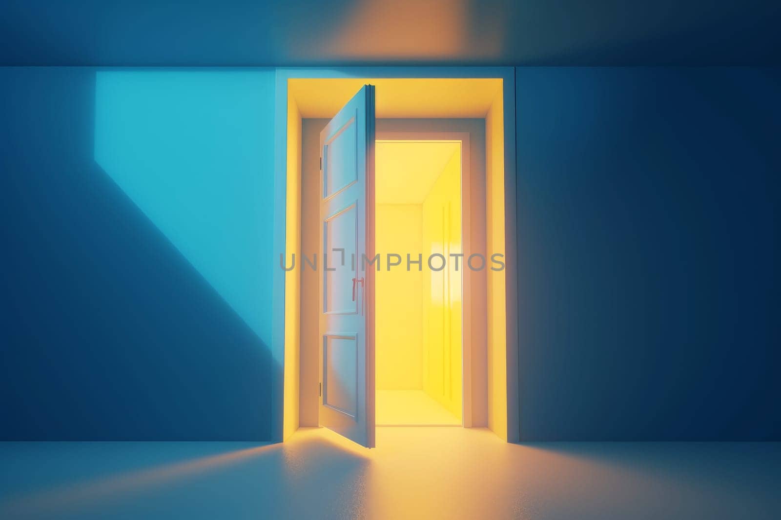 Door light on blue background. Generate Ai by ylivdesign