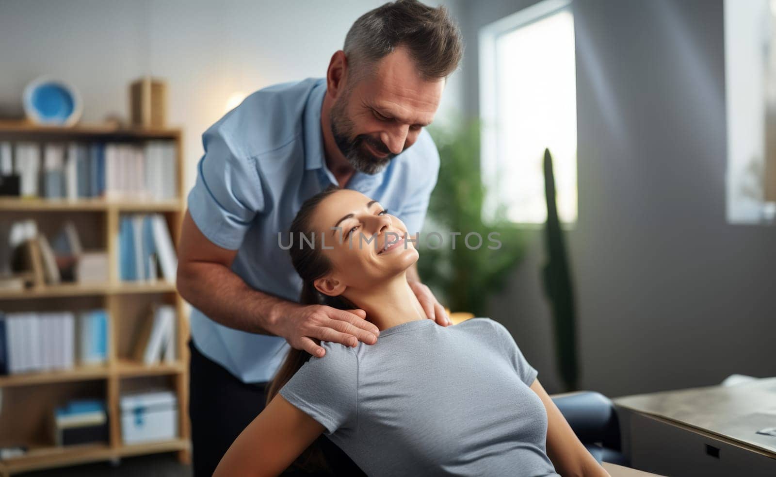 Chiropractor Performing Neck Adjustment and Massage on Woman.Generated image by dotshock