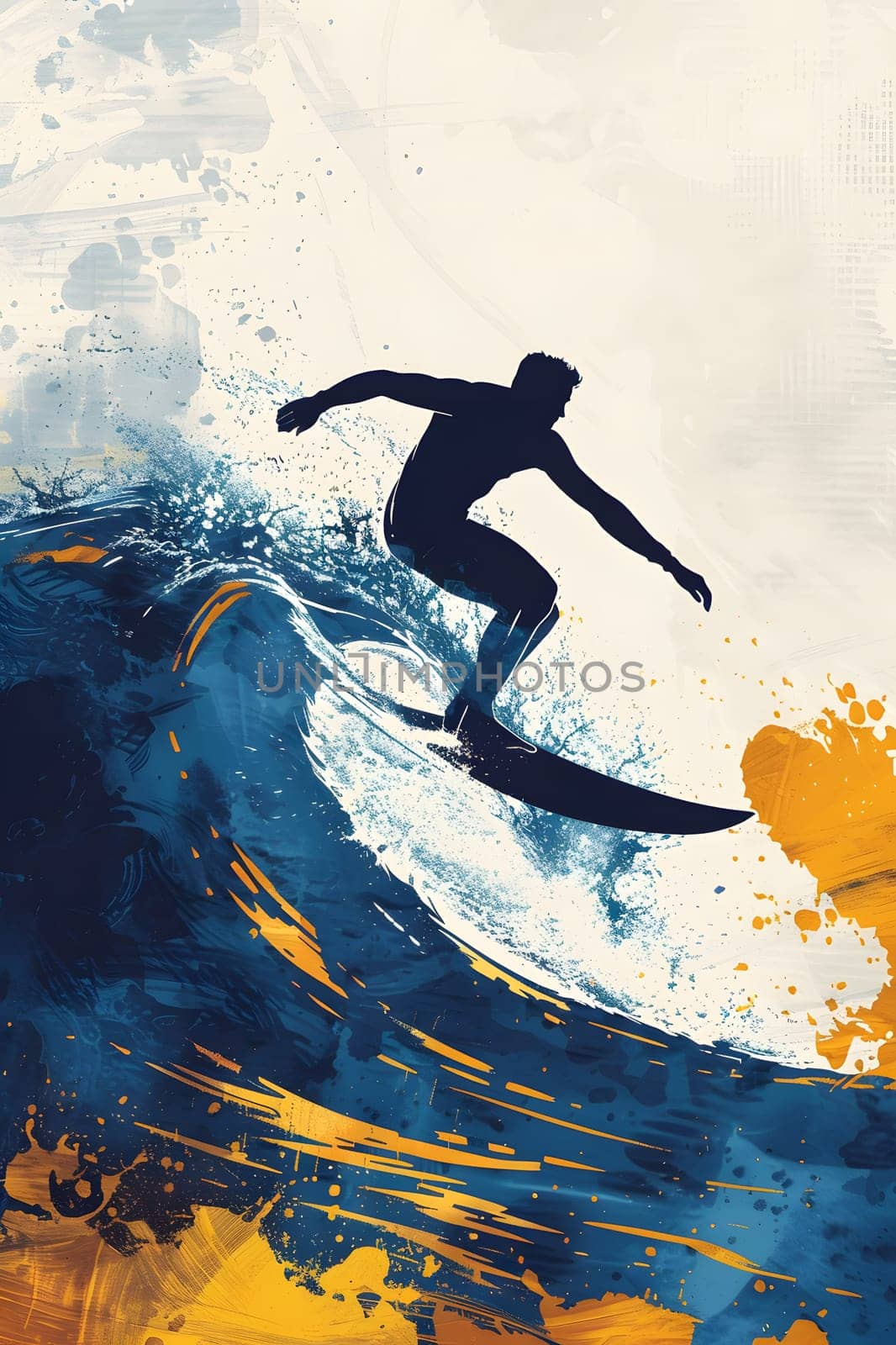 A man is surfing a wave on a surfboard in the ocean by Nadtochiy