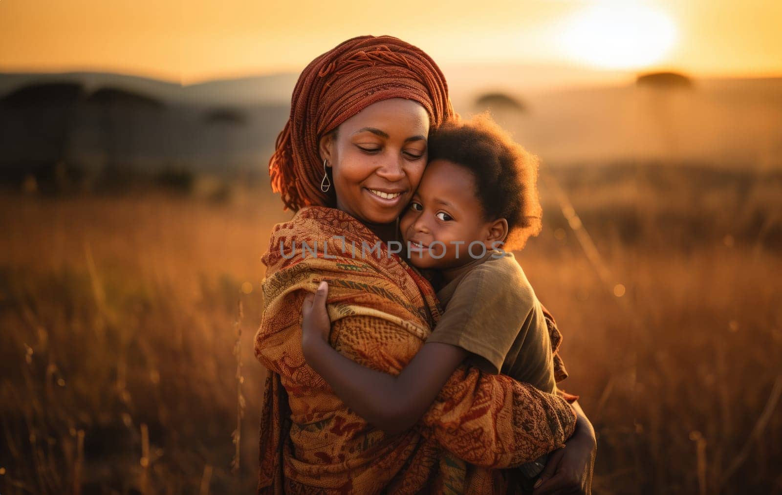 African-American Mother and Child in Traditional African Attire.Generated image by dotshock