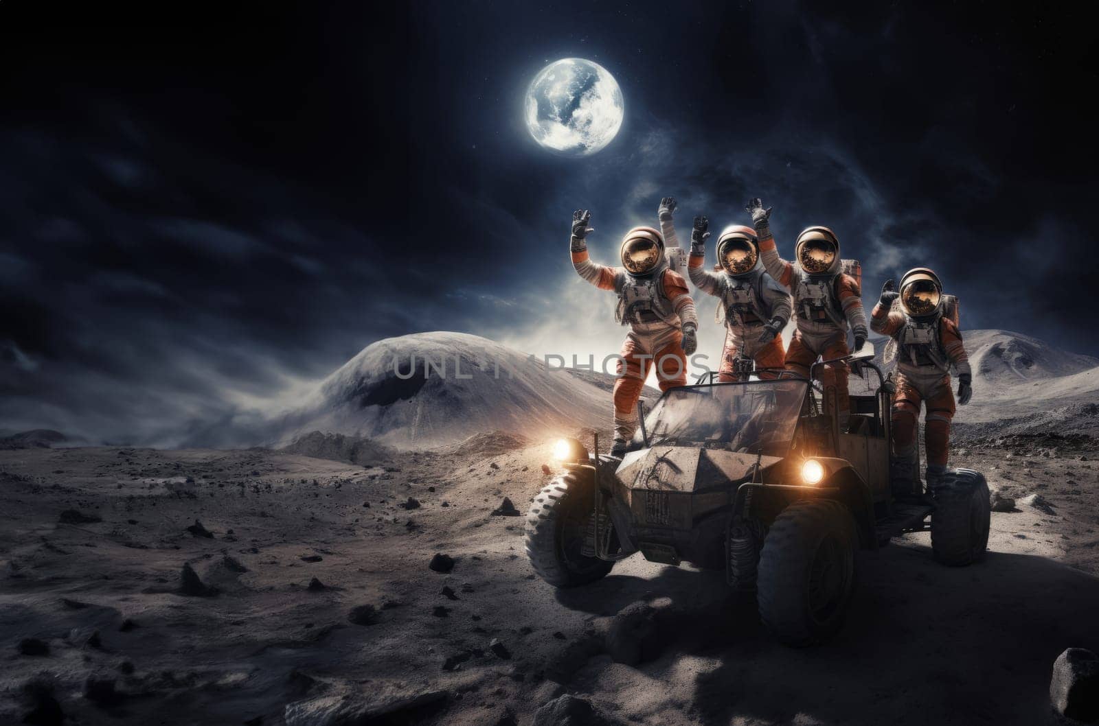Astronauts Explore the Lunar Surface on a Grand Expedition.Generated image by dotshock