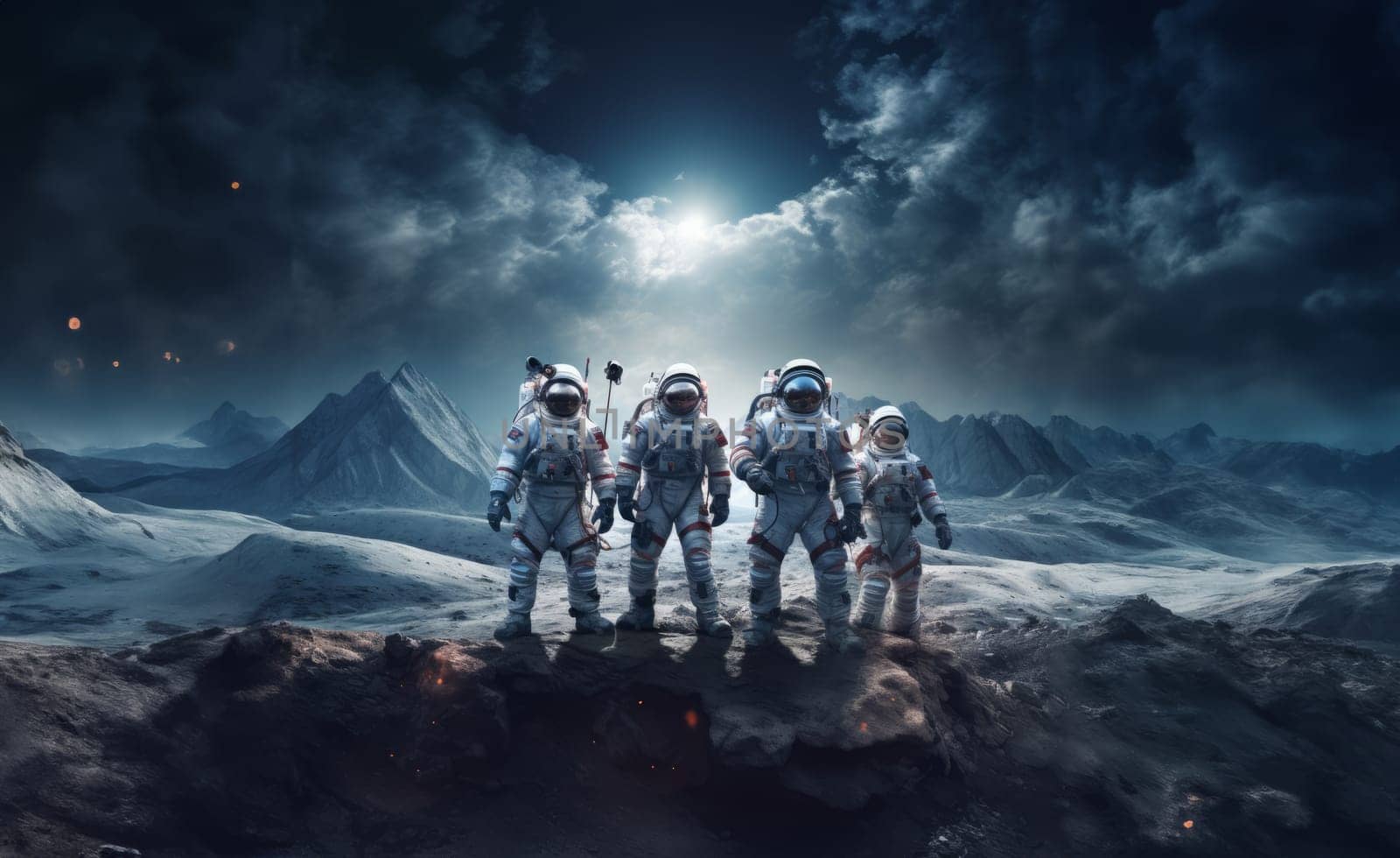 Astronauts Explore the Lunar Surface on a Grand Expedition.Generated image by dotshock