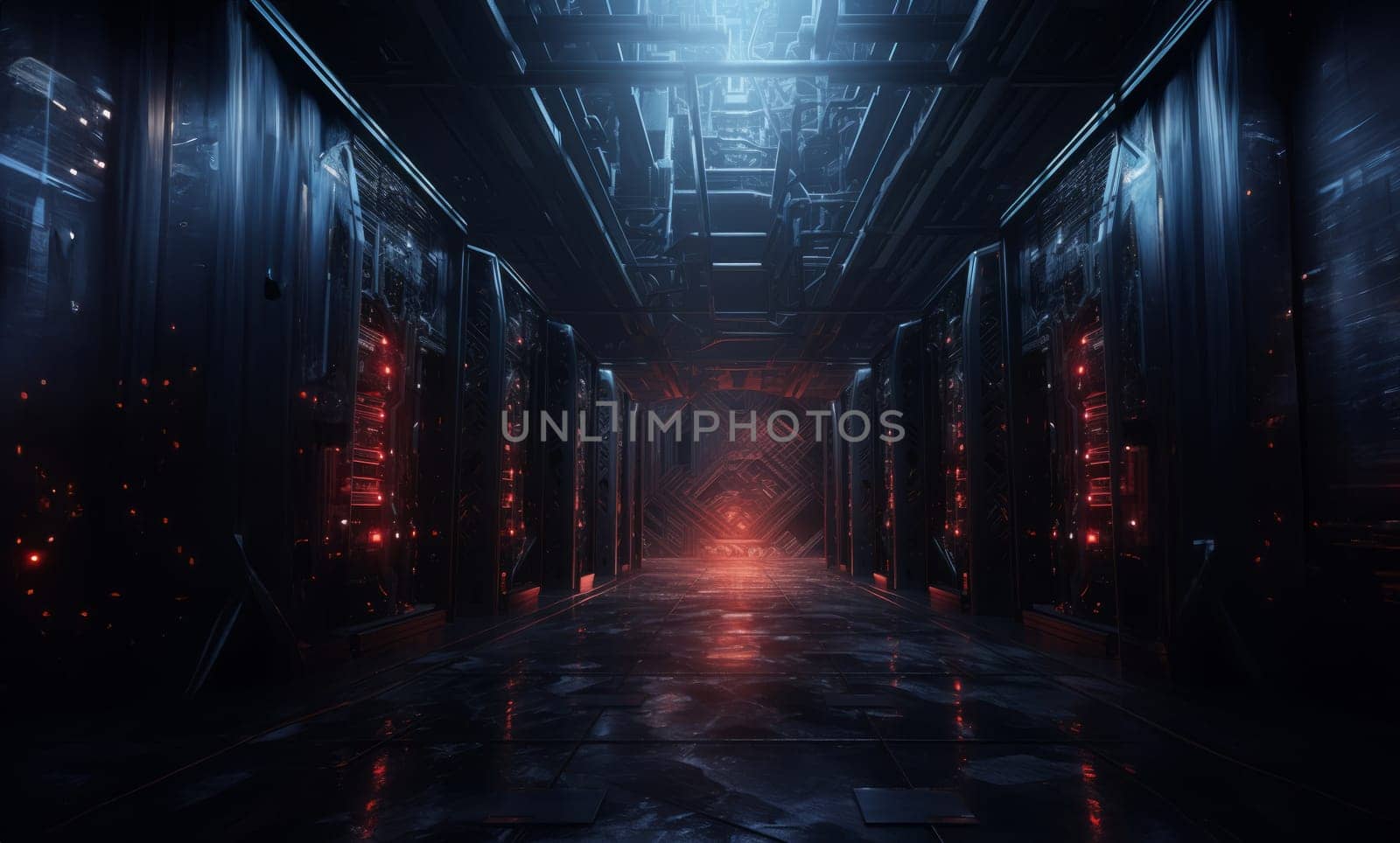 The hidden world that powers our digital lives: a modern server room.Generated image by dotshock