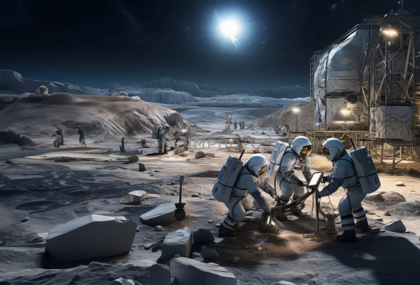 In a historic endeavor, a team of specialized astronauts works diligently on constructing a space station on the surface of Mars, pushing the boundaries of human exploration and scientific achievement.